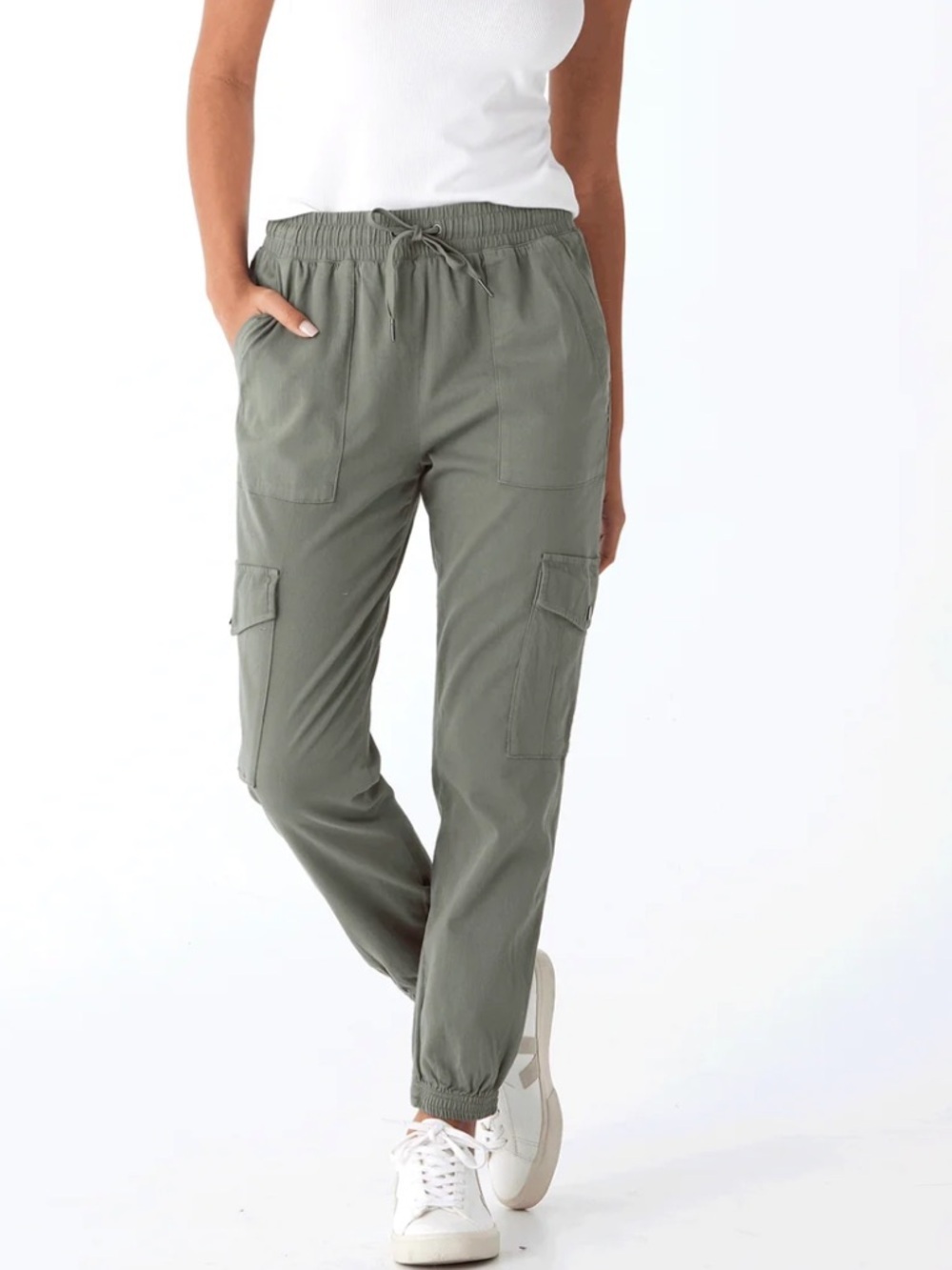 Threads 4 Thought DELILAH Green Organic Cotton Twill Cargo Jogger Pants Large